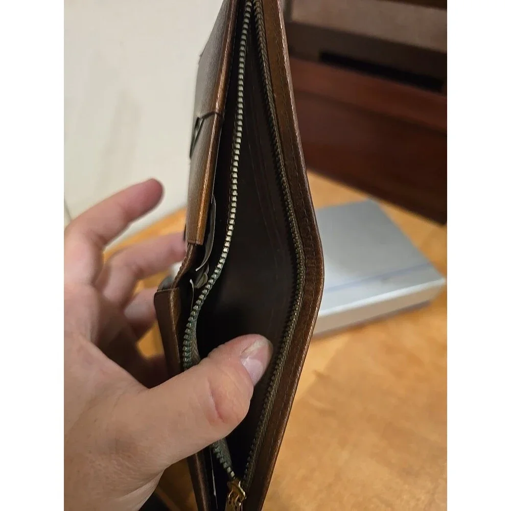 Vintage EK Steerhide Double Fold Mens Wallet Inlaid Details geometric